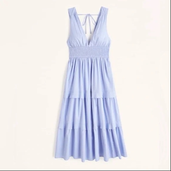 Abercrombie & Fitch Smocked Waist Tiered Midi Dress XS Periwinkle - Picture 2 of 2